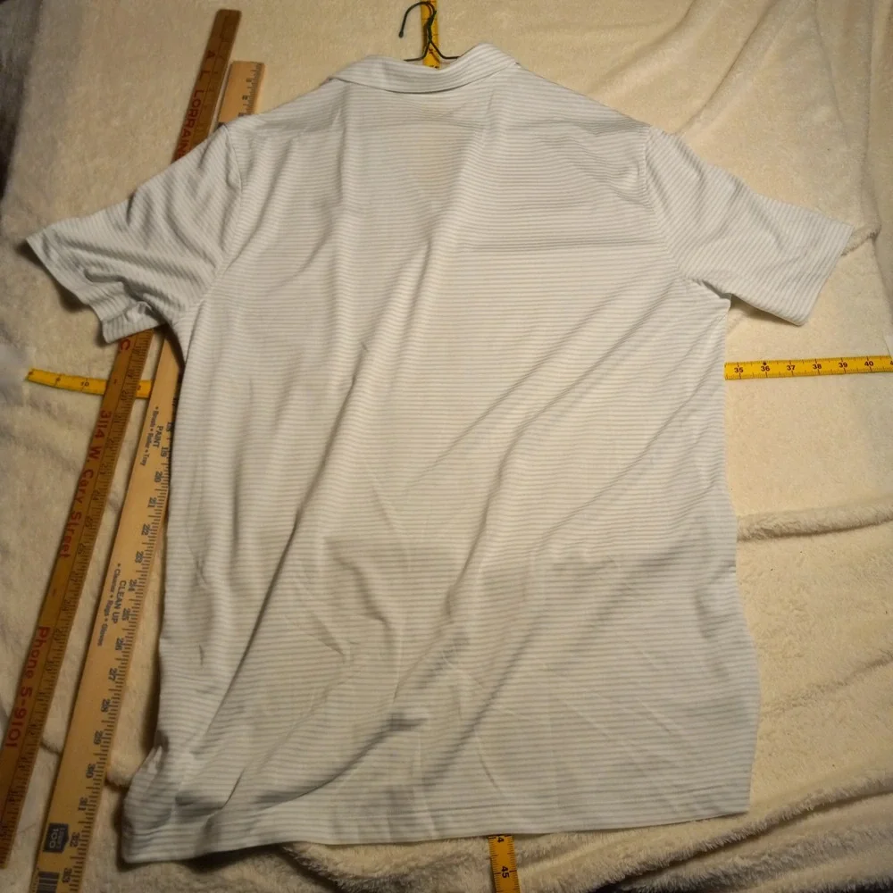 Nike Golf Dri-FIT UV Mens Large Striped Polo Shirt White Light Gray Short Sleeve